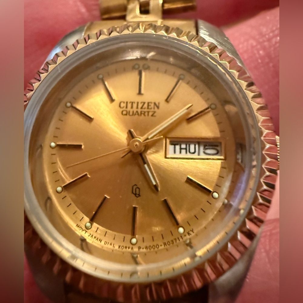 Citizen Quartz Two-Tone Day Date Watch‎ Champagne Dial New Battery